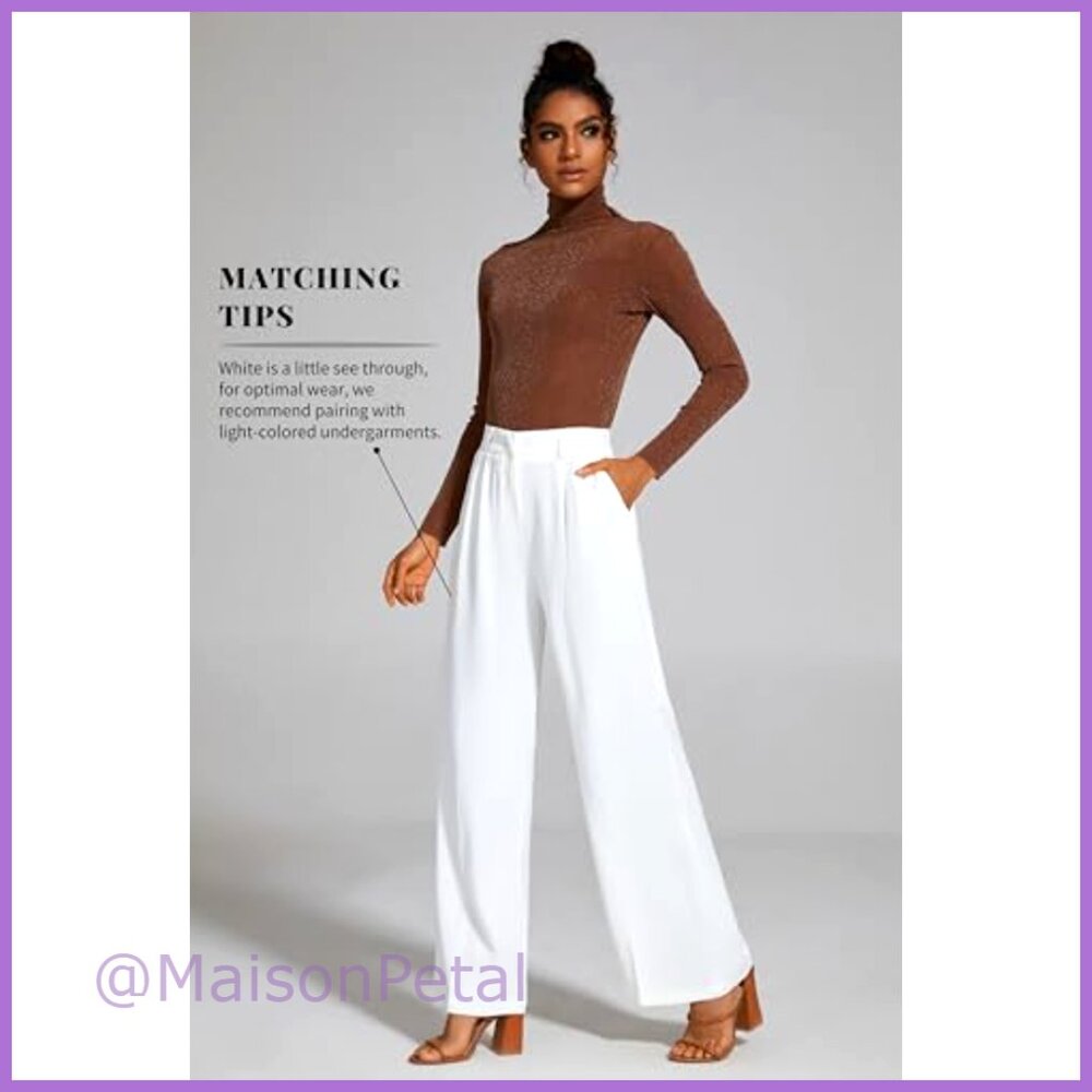 Polyester Elastane Wide Leg Work Pants High Waist… - image 4